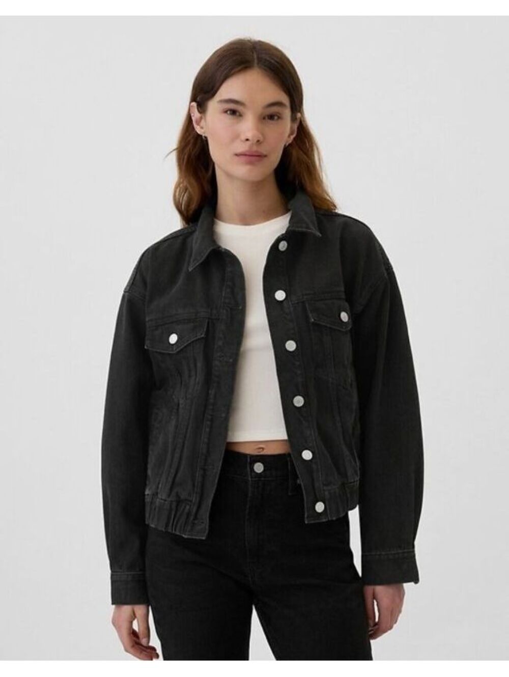 Gap Relaxed Icon Denim Bomber Jacket black